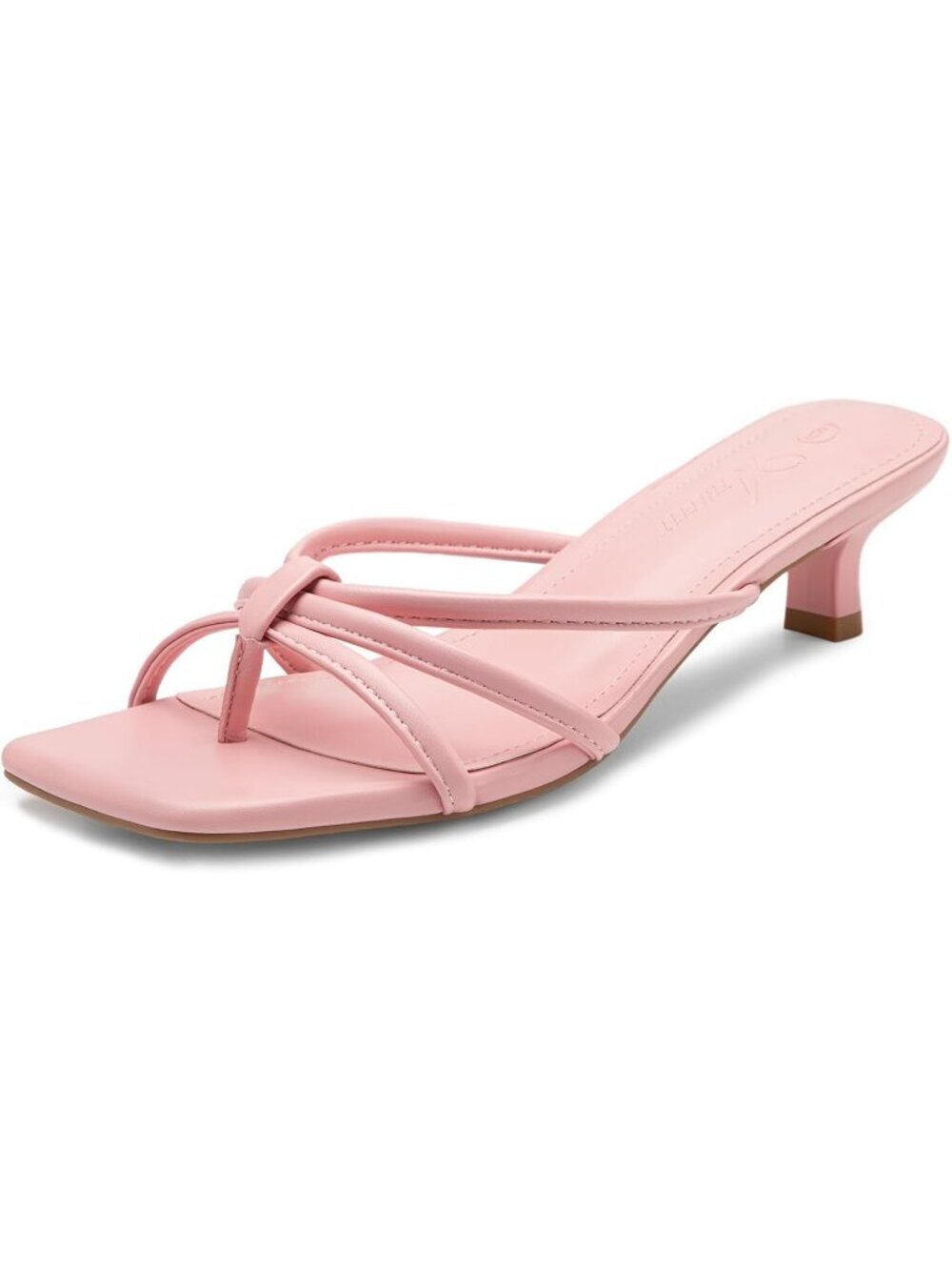Women's Square Toe Strappy Flip Flop Pink Low Heels Slip On Thong Heels Sandals